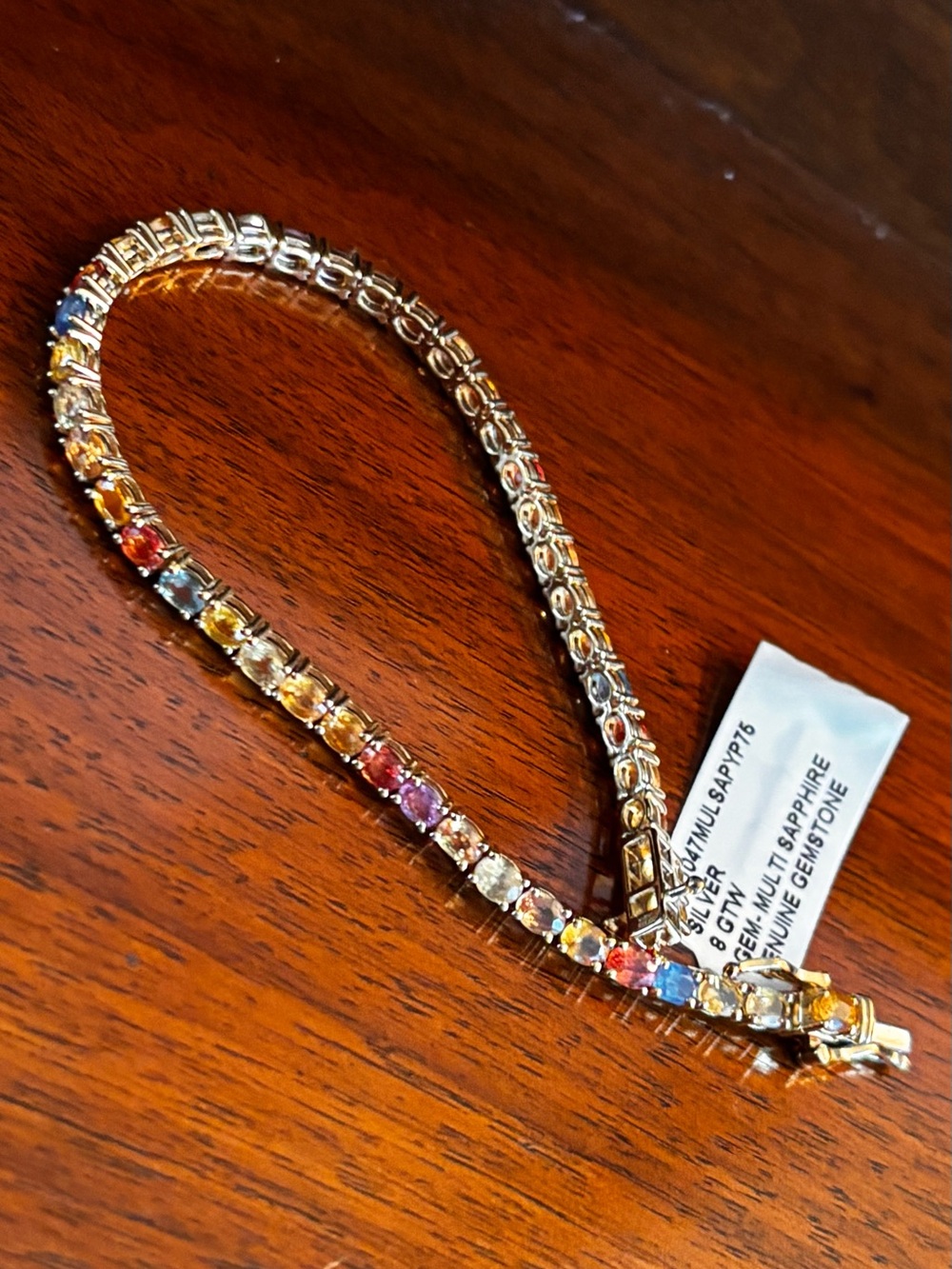 Gold Multicolor Gemstone Tennis Bracelet - Women Jewelry - Picture 2 of 9